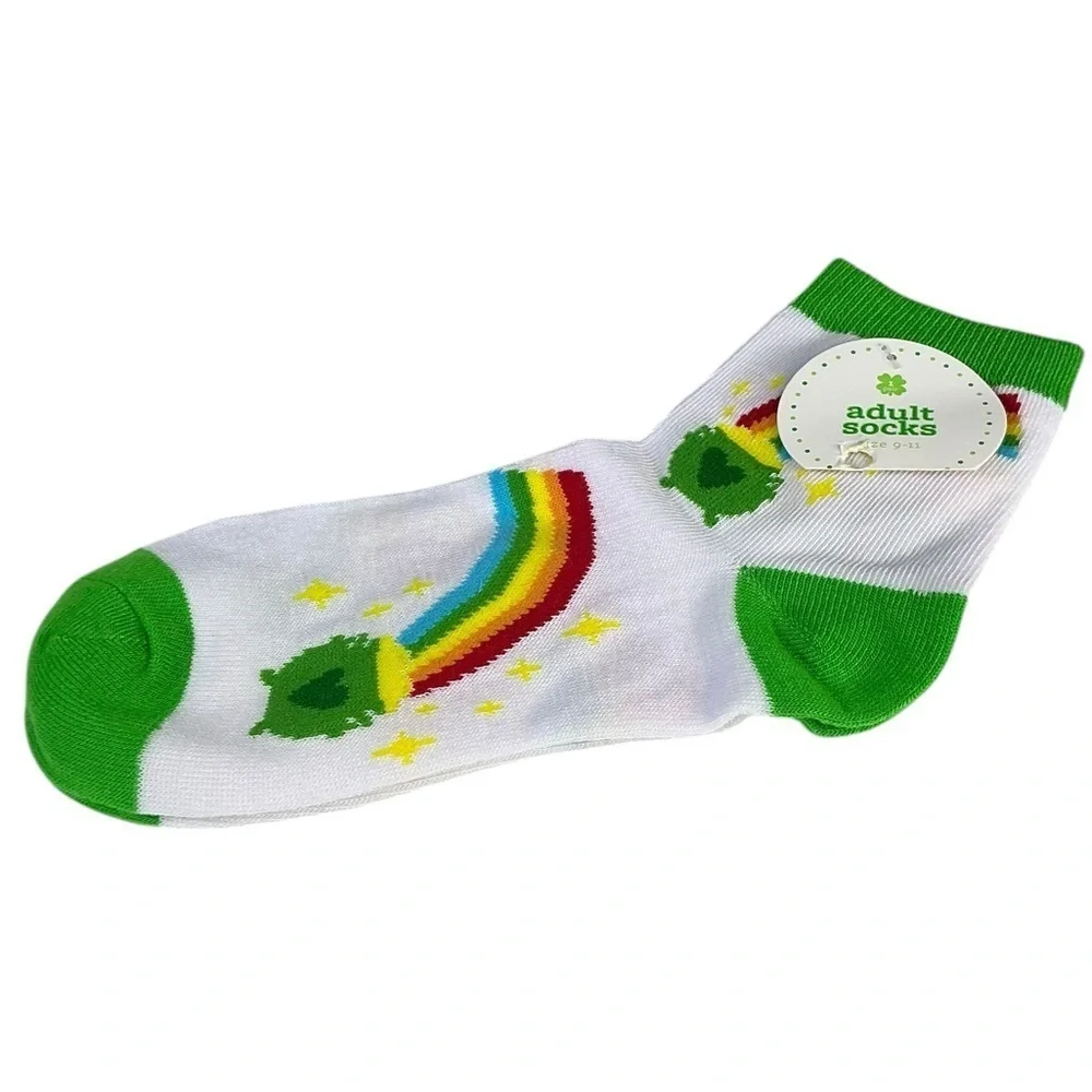 St Patrick Irish Pot of Gold Rainbow Lucky Ankle Socks Adult One Size New Unisex